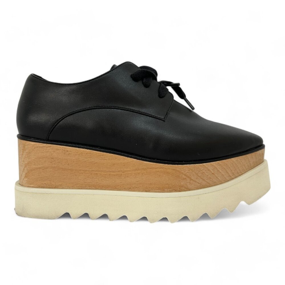 Stella McCartney Elyse Platform Black Vegan Leather Oxford Shoes Womens Size 38